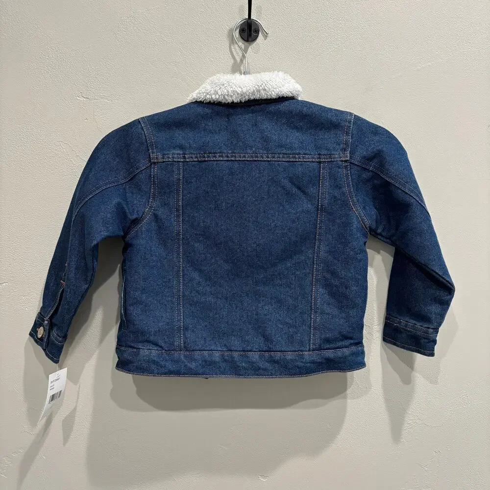 NWT 7 For All Mankind Toddler Girl Sherpa Faux Fur Denim Jean Jacket - Size: 4T